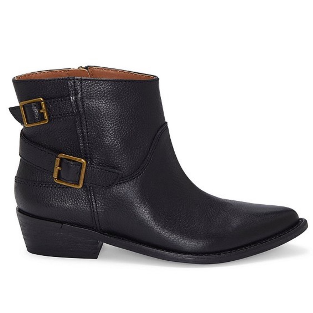 Lucky Brand Leather Buckle Biker Block Heel Bootie